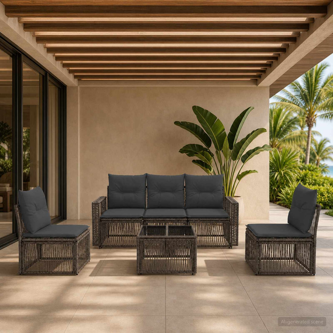 vidaXL Conjunto de sofás de jardín 6 uds. Gris y Gris Oscuro