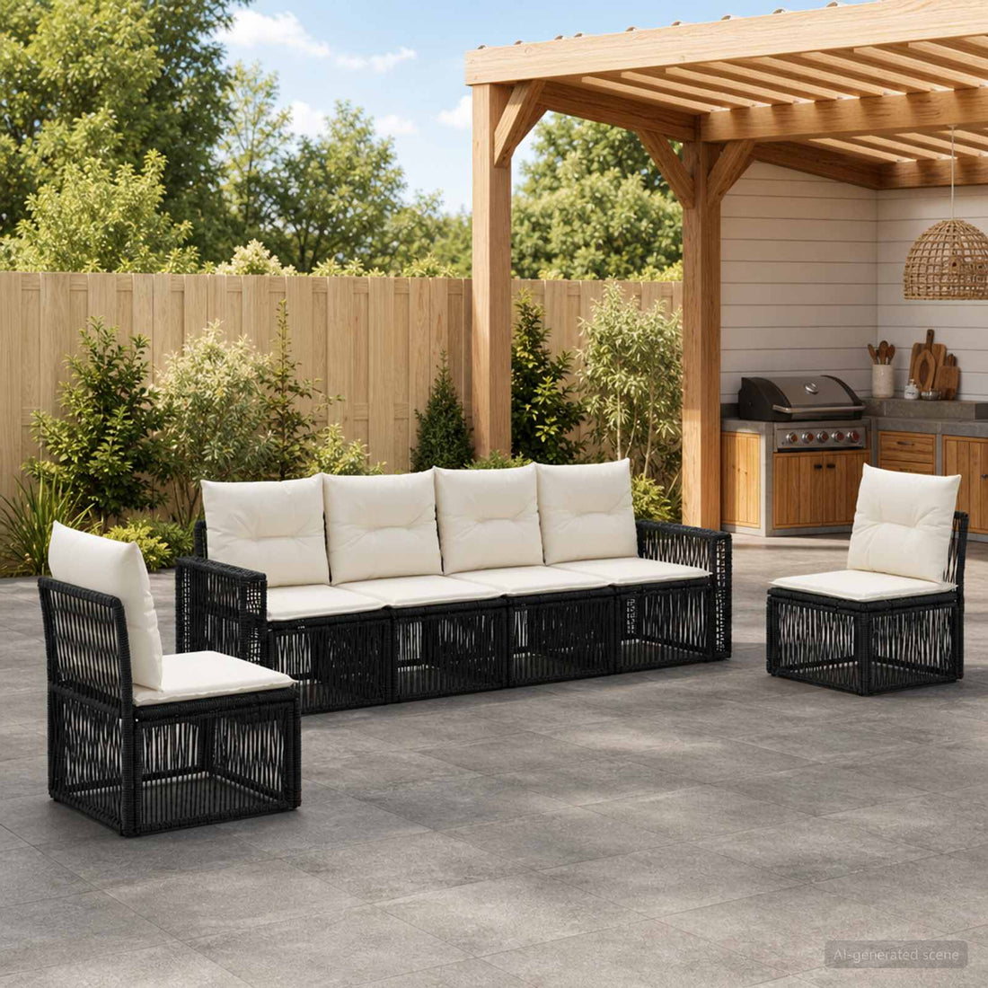 vidaXL Conjunto de sofás de jardín 6 uds. Negro y Blanco Crema