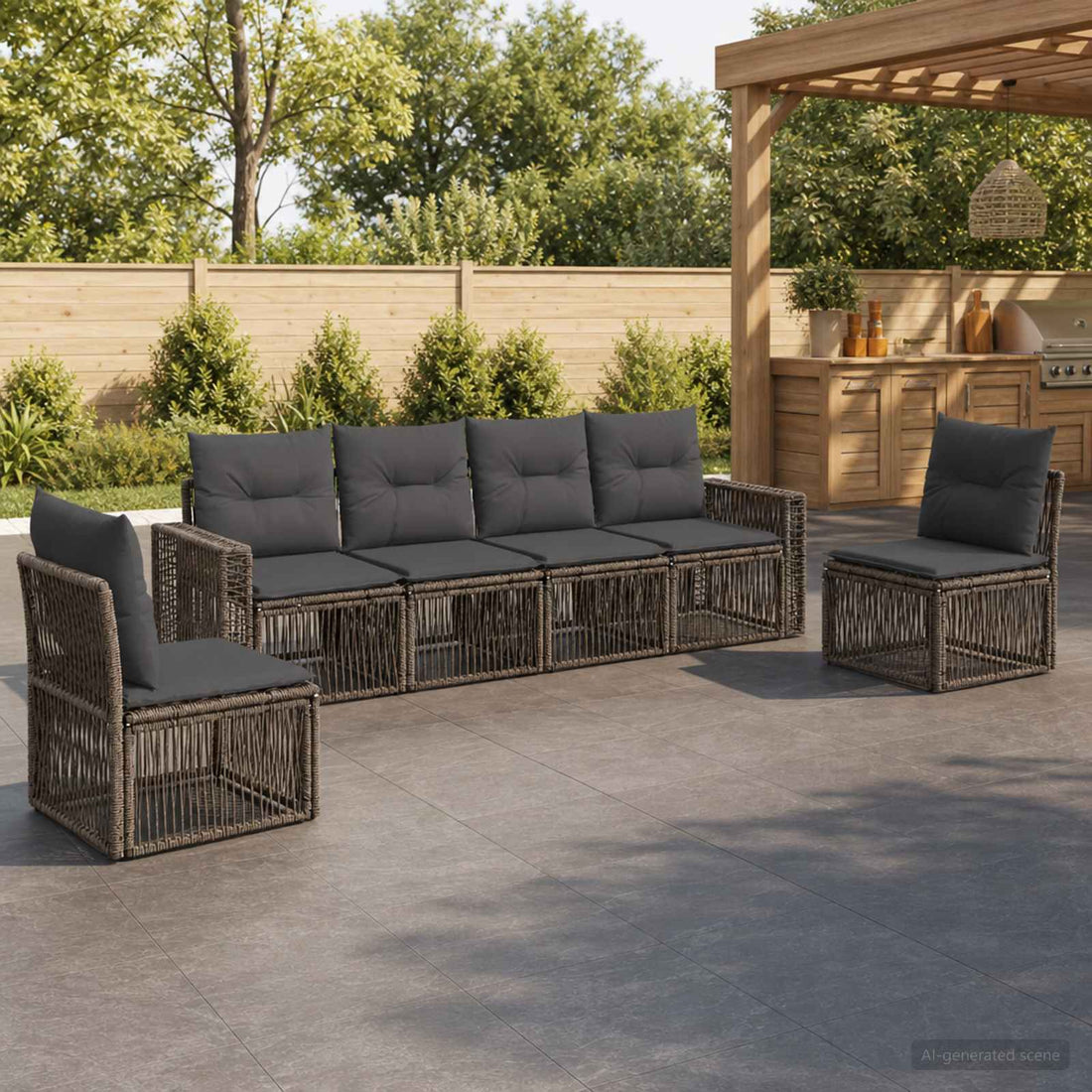 vidaXL Conjunto de sofás de jardín 6 uds. Gris y Gris Oscuro