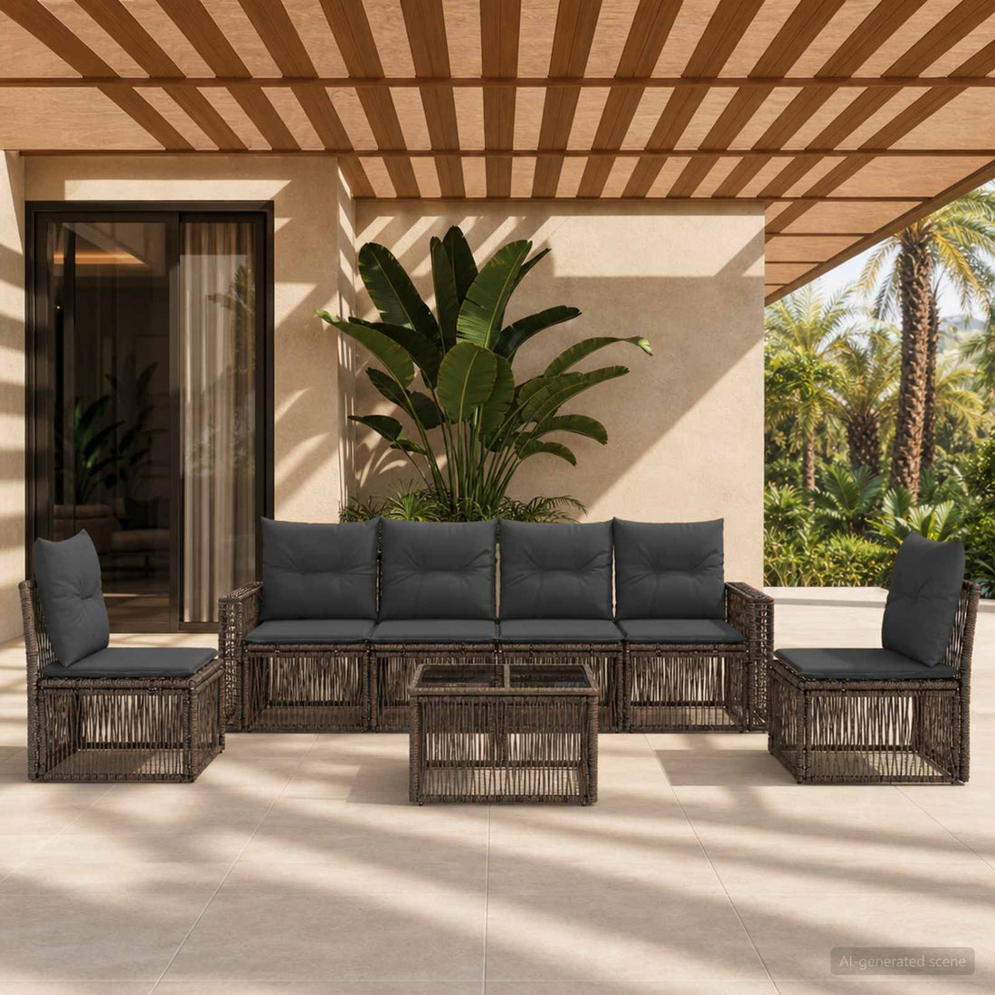 vidaXL Conjunto de sofás de jardín 7 uds. Gris y Gris Oscuro