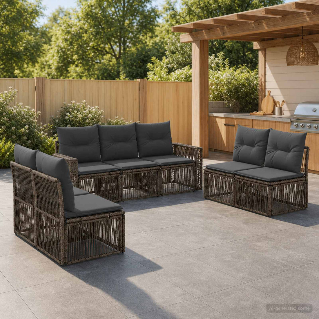 vidaXL Conjunto de sofás de jardín 7 uds. Gris y Gris Oscuro