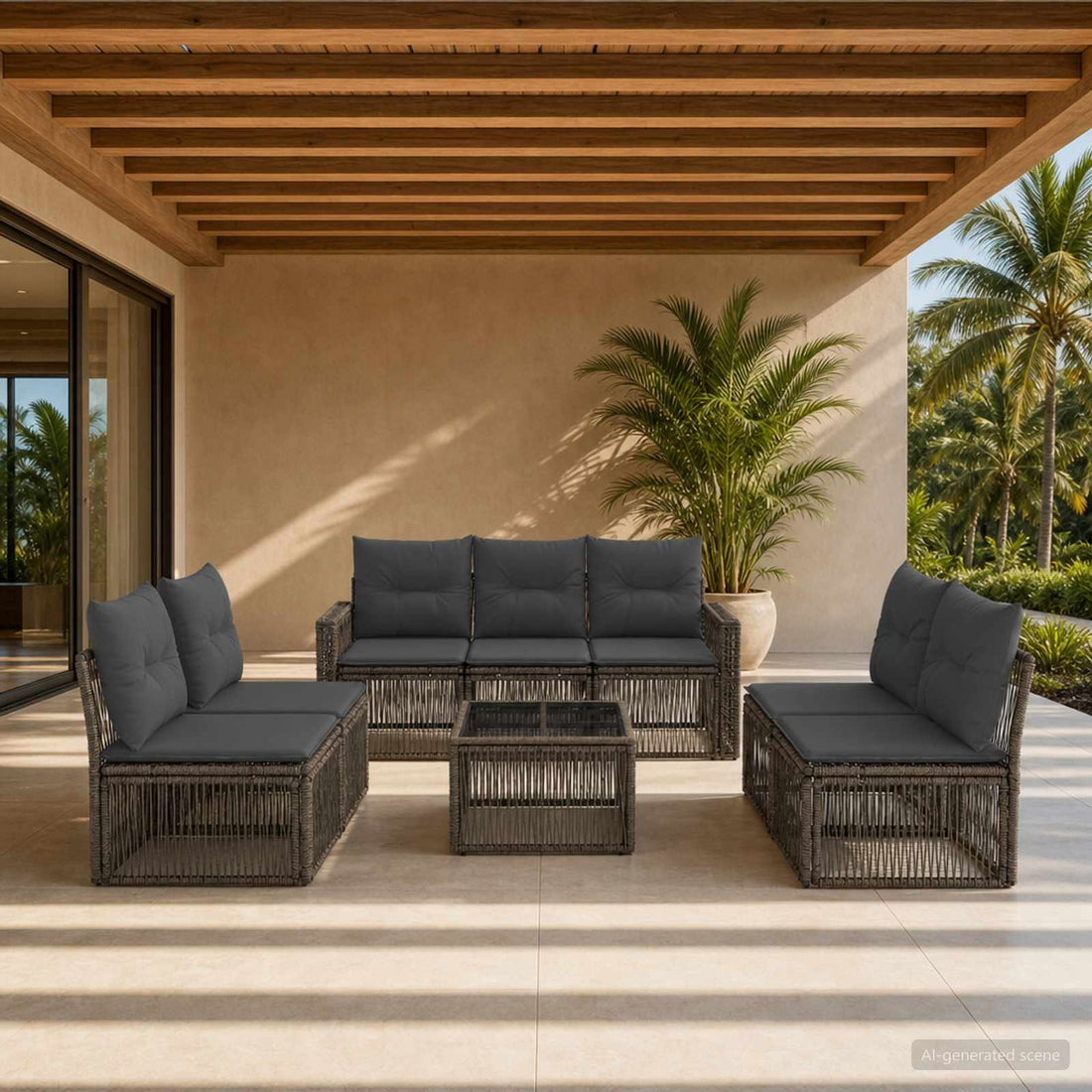 vidaXL Conjunto de sofás de jardín 8 uds. Gris y Gris Oscuro