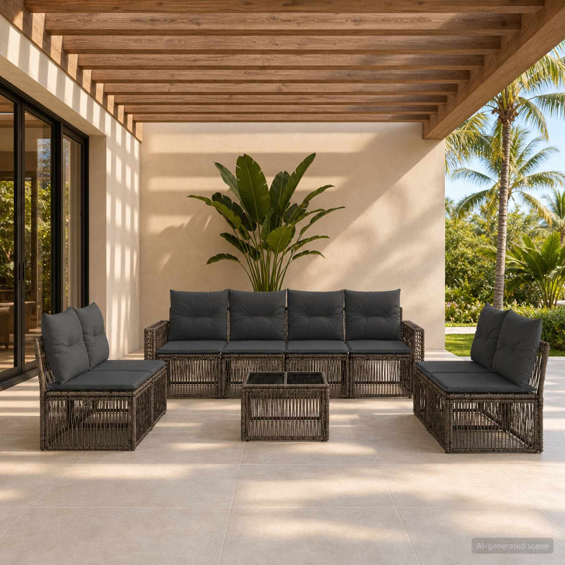 vidaXL Conjunto de sofás de jardín 9 uds. Gris y Gris Oscuro