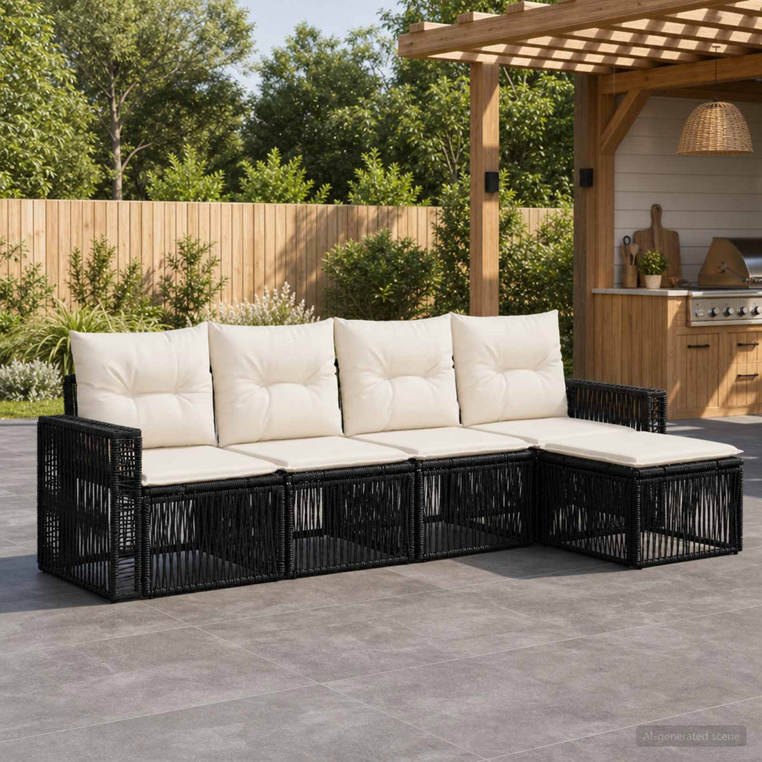 vidaXL Conjunto de sofás de jardín 5 uds. Negro y Blanco Crema