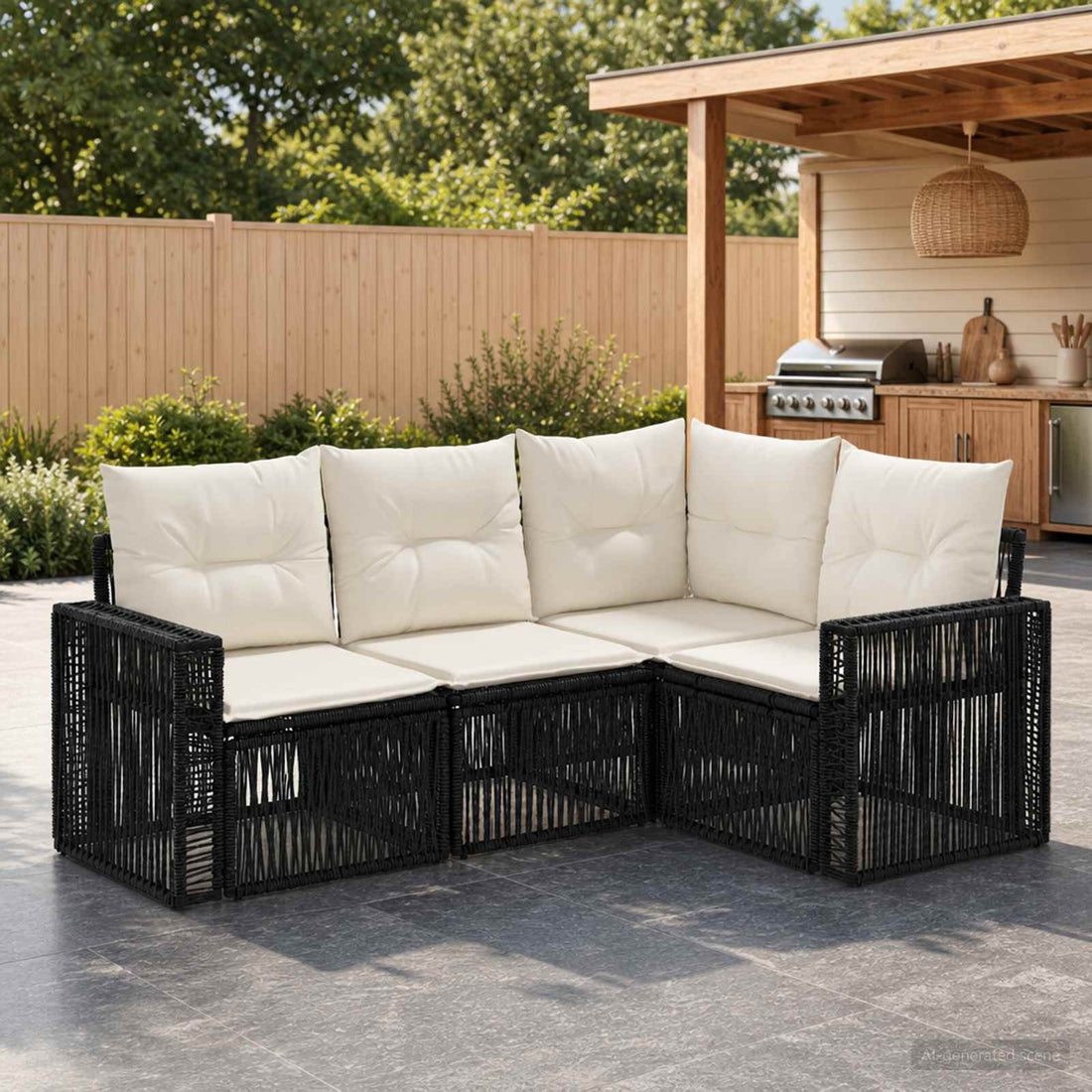 vidaXL Conjunto de sofás de jardín 4 uds. Negro y Blanco Crema