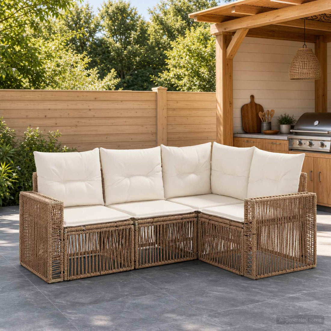 vidaXL Conjunto de sofás de jardín 4 uds. Beige y blanco crema