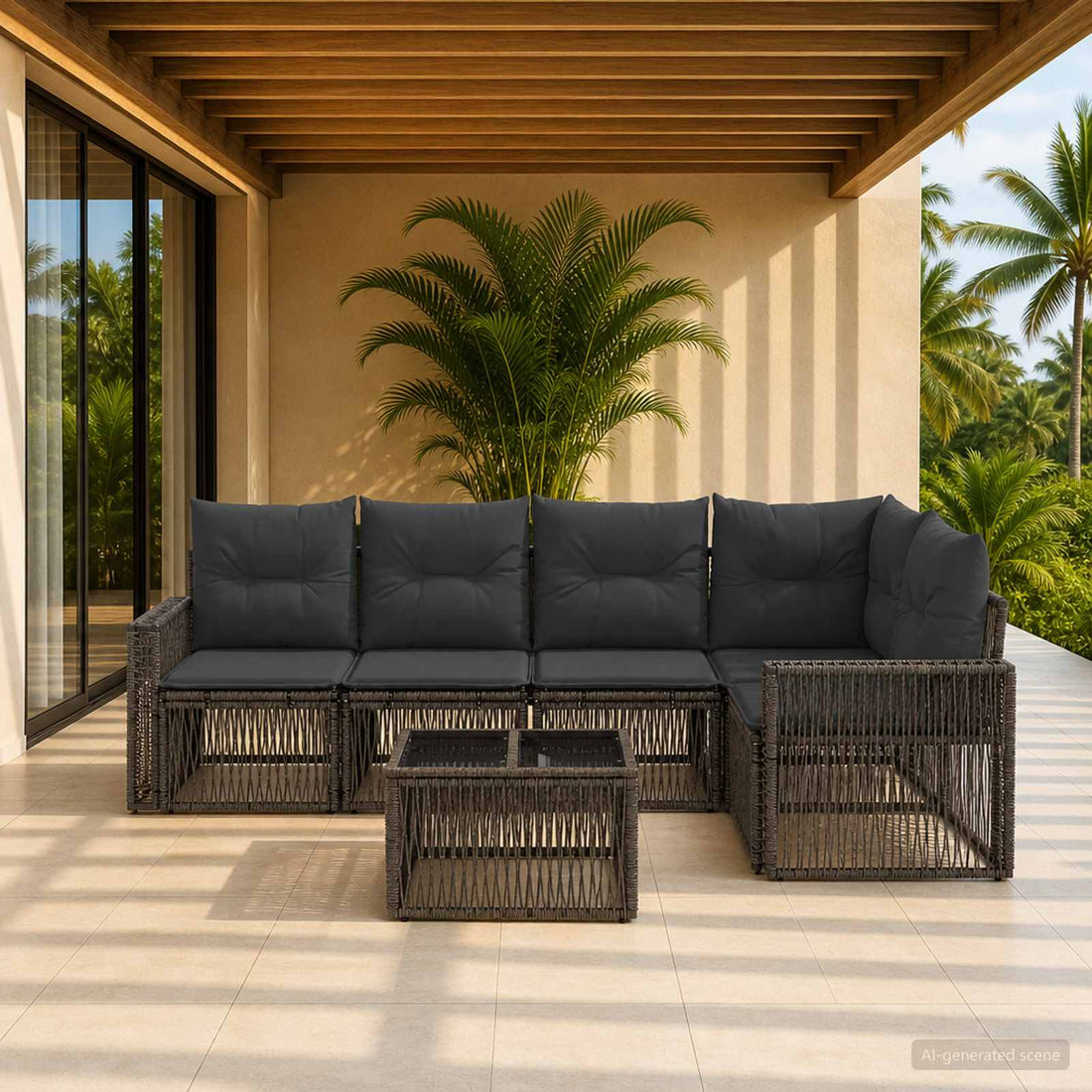 vidaXL Conjunto de sofás de jardín 6 uds. Gris y Gris Oscuro