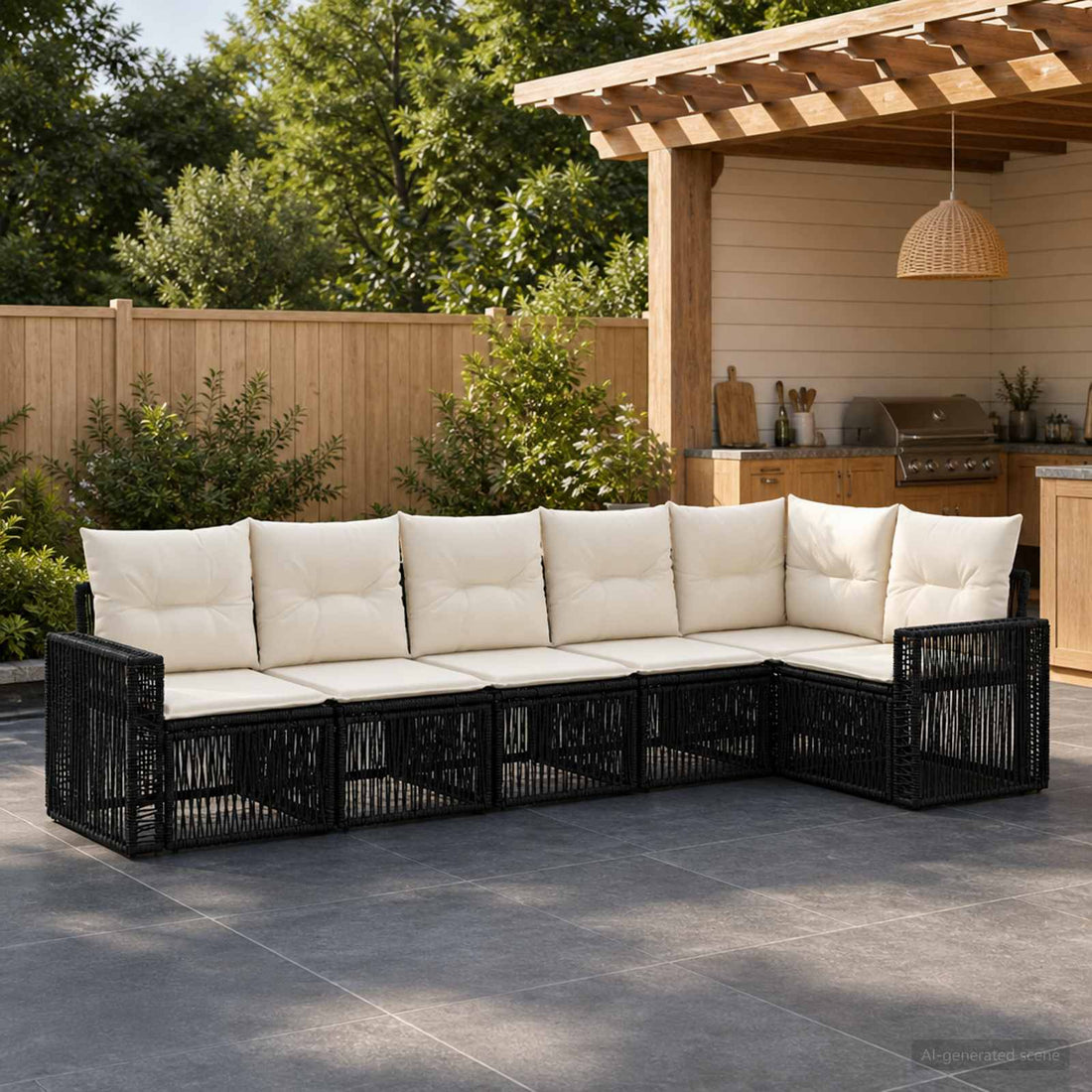 vidaXL Conjunto de sofás de jardín 6 uds. Negro y Blanco Crema