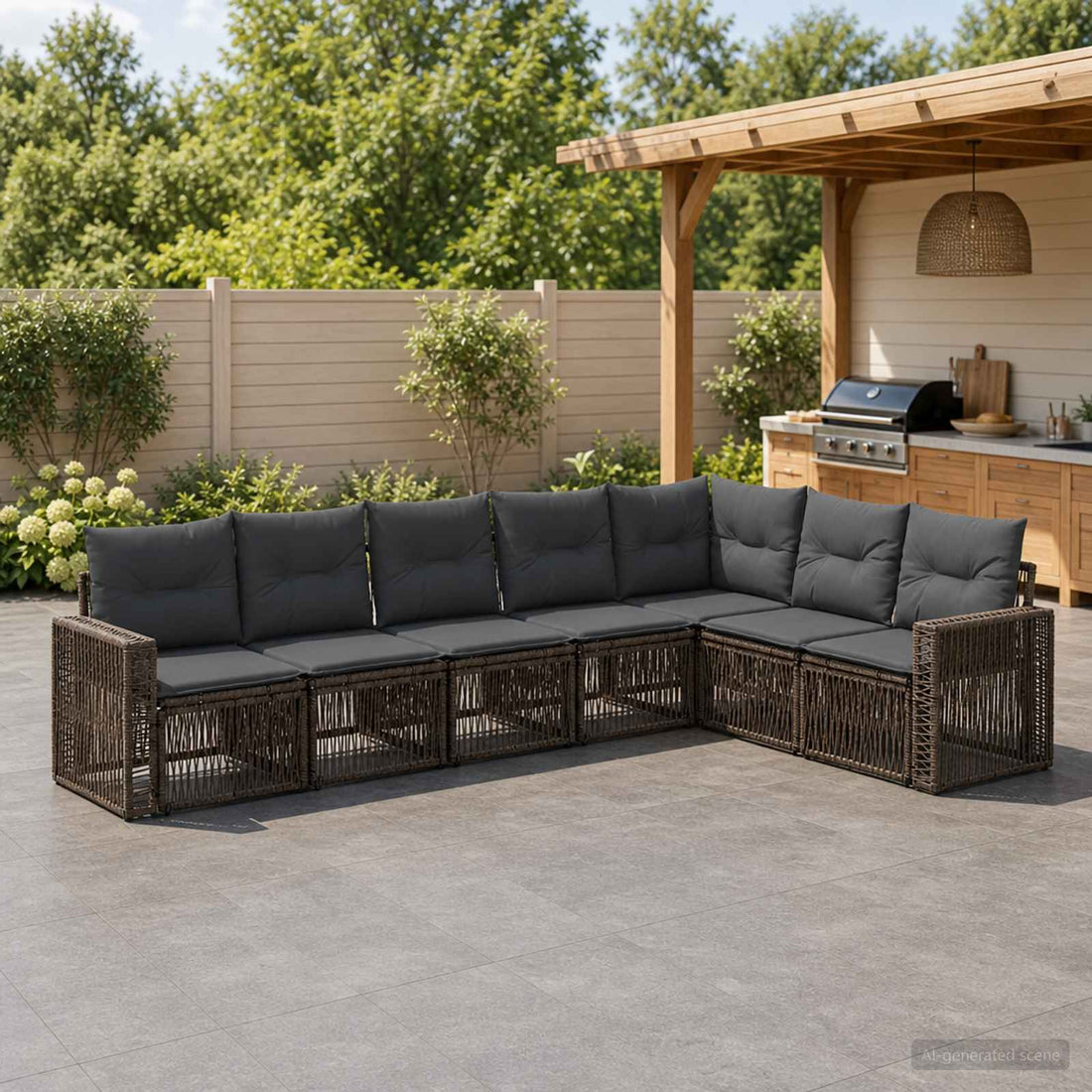 vidaXL Conjunto de sofás de jardín 7 uds. Gris y Gris Oscuro