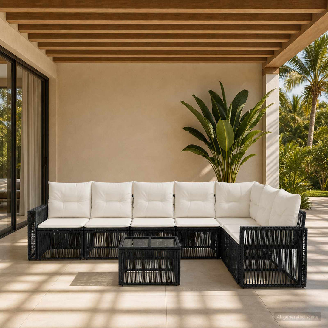 vidaXL Conjunto de sofás de jardín 8 uds. Negro y Blanco Crema