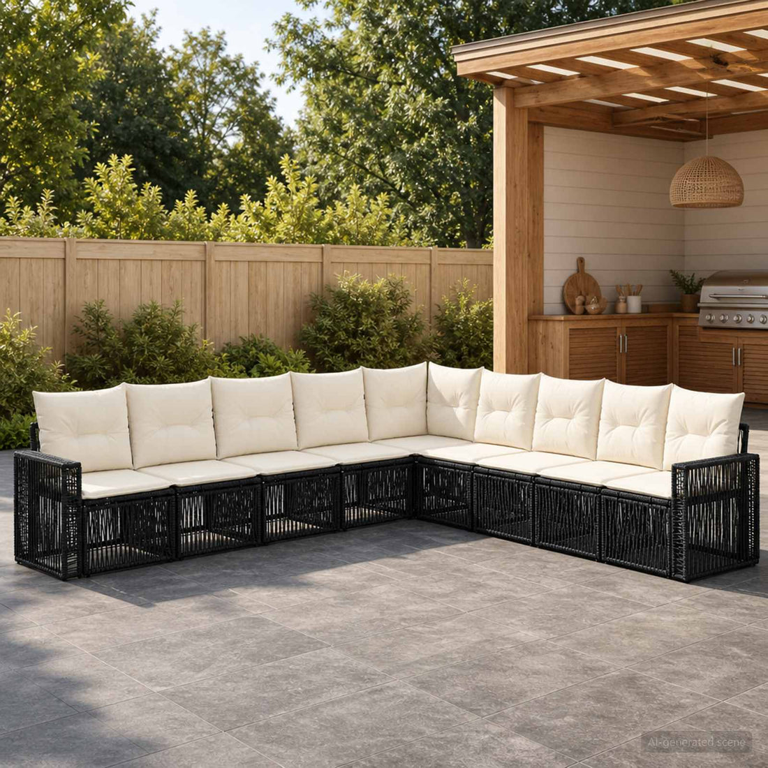 vidaXL Conjunto de sofás de jardín 9 uds. Negro y Blanco Crema