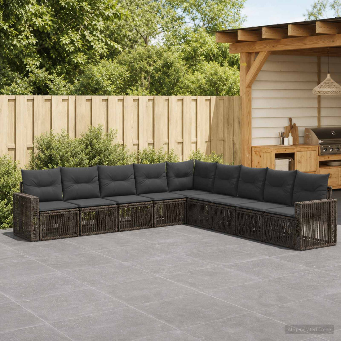 vidaXL Conjunto de sofás de jardín 9 uds. Gris y Gris Oscuro