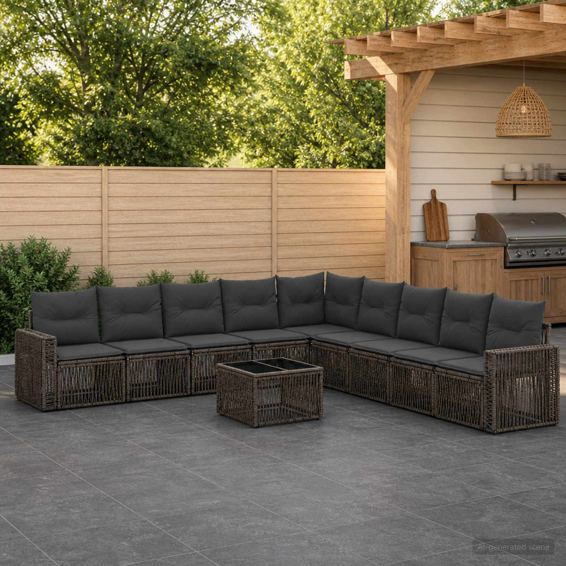 vidaXL Conjunto de sofás de jardín 10 uds. Gris y Gris Oscuro