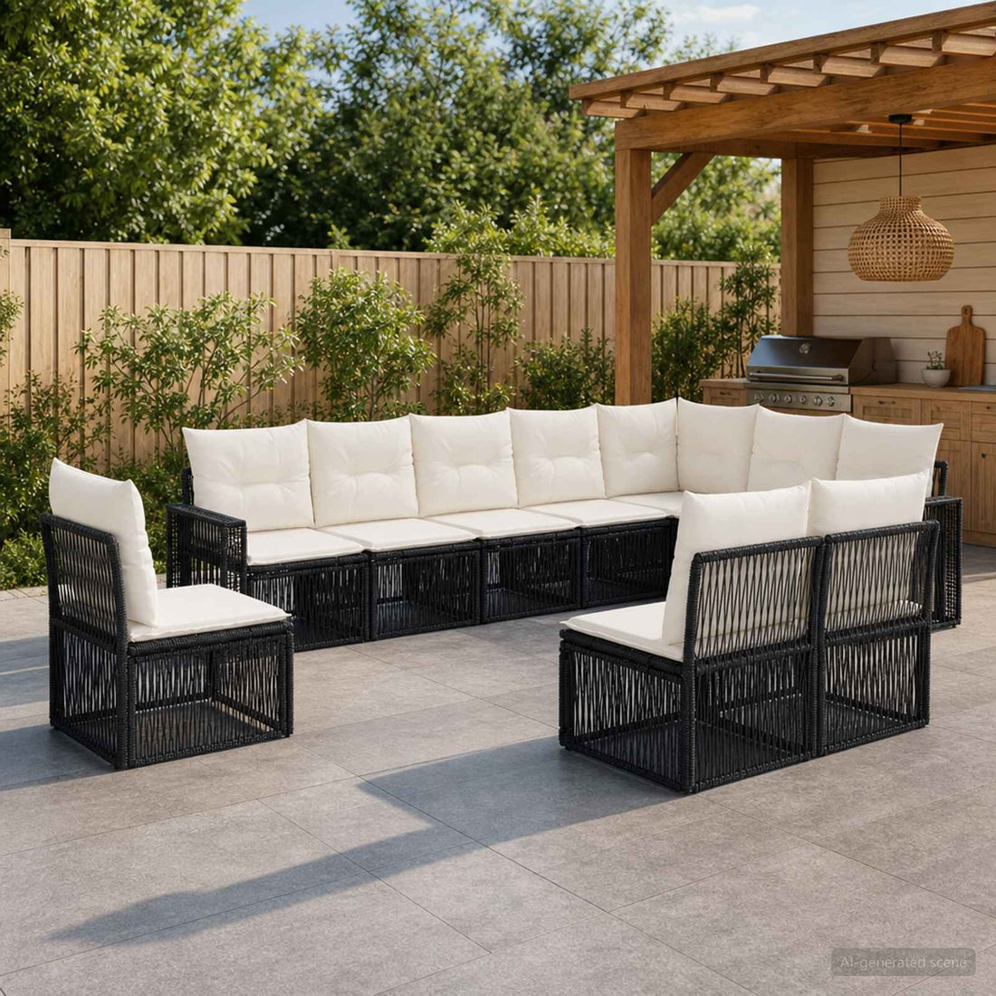 vidaXL Conjunto de sofás de jardín 10 uds. Negro y Blanco Crema