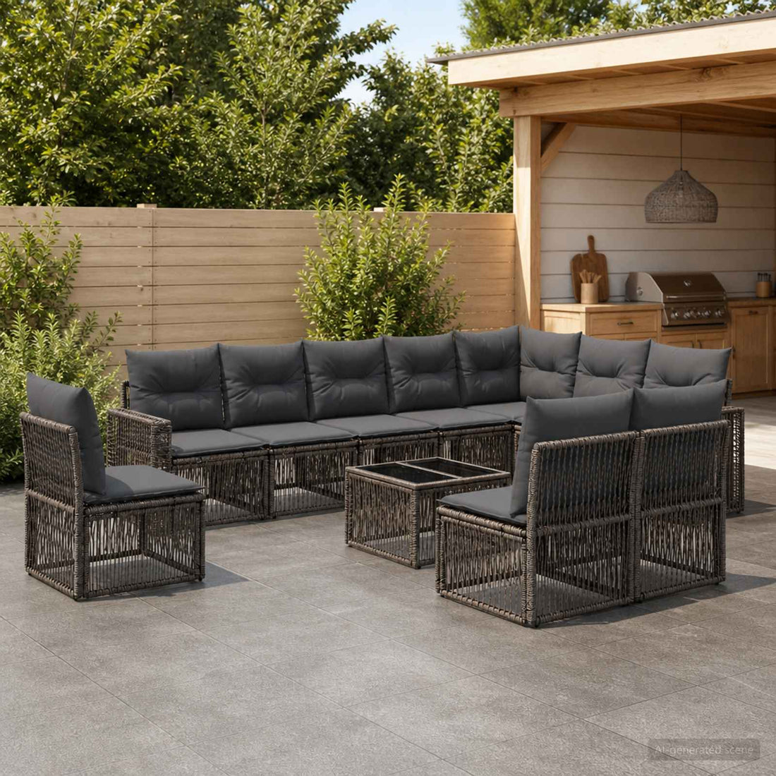 vidaXL Conjunto de sofás de jardín 11 uds. Gris y Gris Oscuro