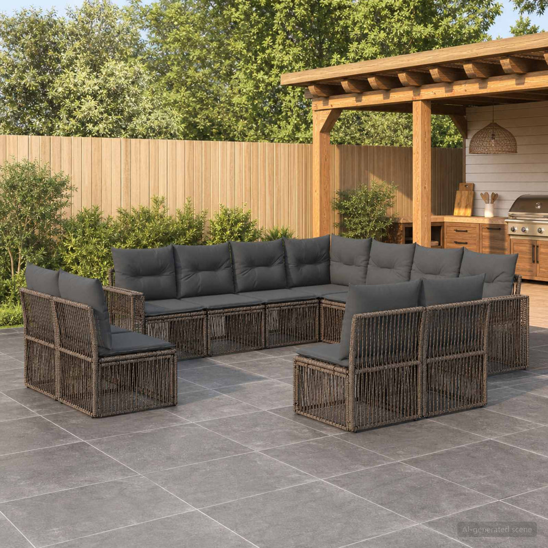 vidaXL Conjunto de sofás de jardín 11 uds. Gris y Gris Oscuro