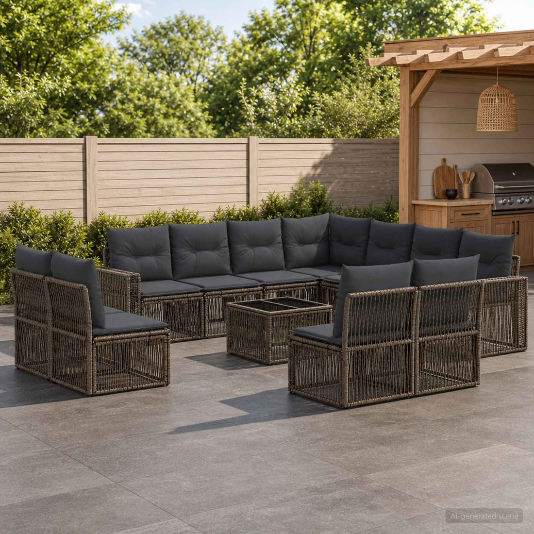 vidaXL Conjunto de sofás de jardín 12 uds. Gris y Gris Oscuro