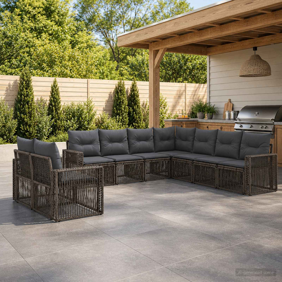vidaXL Conjunto de sofás de jardín 9 uds. Gris y Gris Oscuro