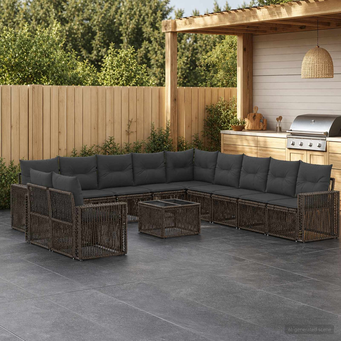 vidaXL Conjunto de sofás de jardín 12 uds. Gris y Gris Oscuro