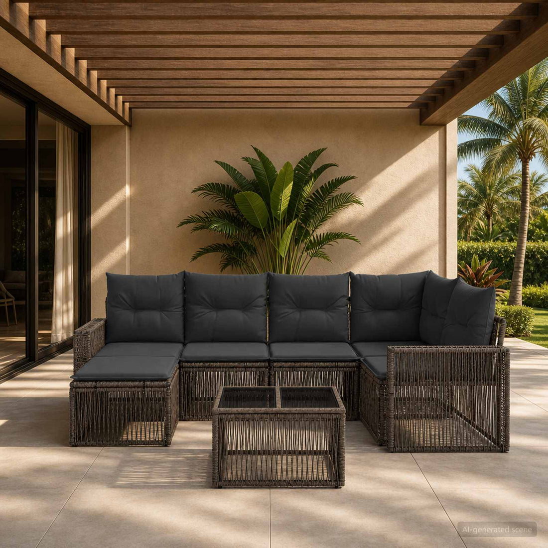 vidaXL Conjunto de sofás de jardín 7 uds. Gris y Gris Oscuro
