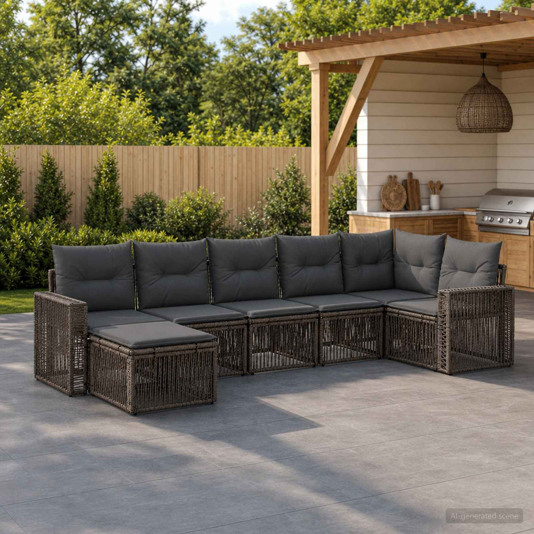 vidaXL Conjunto de sofás de jardín 7 uds. Gris y Gris Oscuro