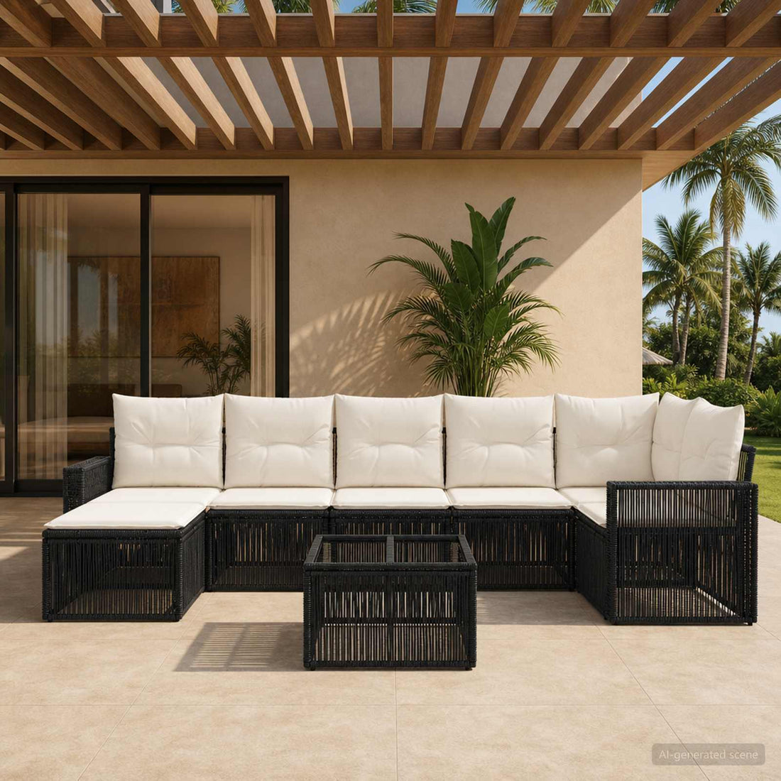 vidaXL Conjunto de sofás de jardín 8 uds. Negro y Blanco Crema