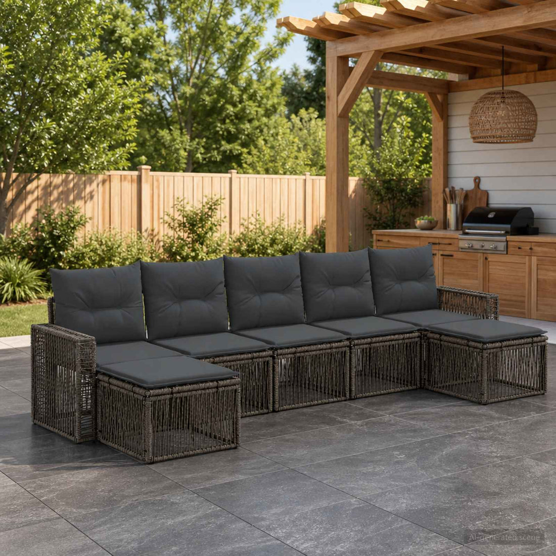 vidaXL Conjunto de sofás de jardín 7 uds. Gris y Gris Oscuro