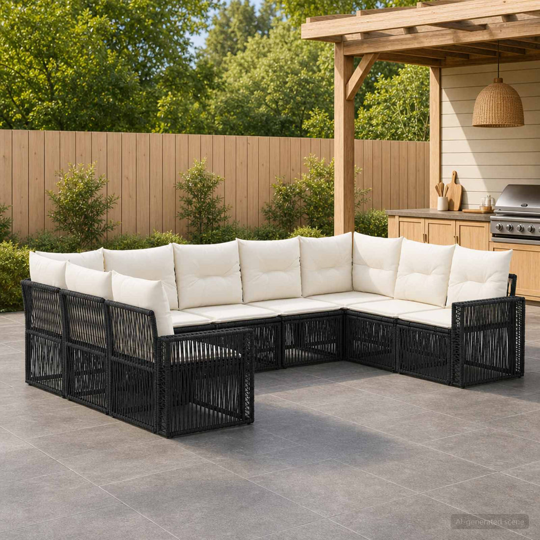 vidaXL Conjunto de sofás de jardín 9 uds. Negro y Blanco Crema