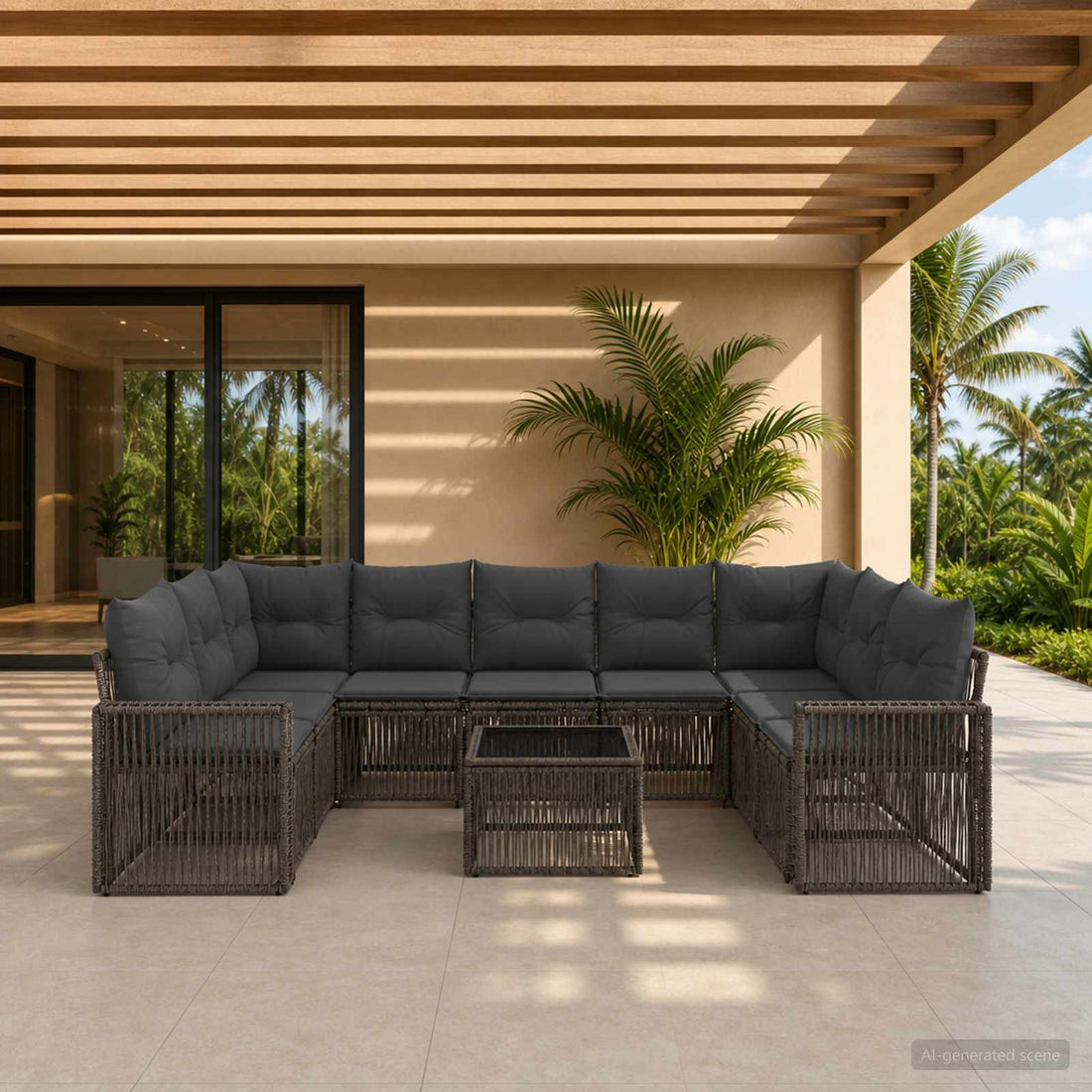 vidaXL Conjunto de sofás de jardín 10 uds. Gris y Gris Oscuro