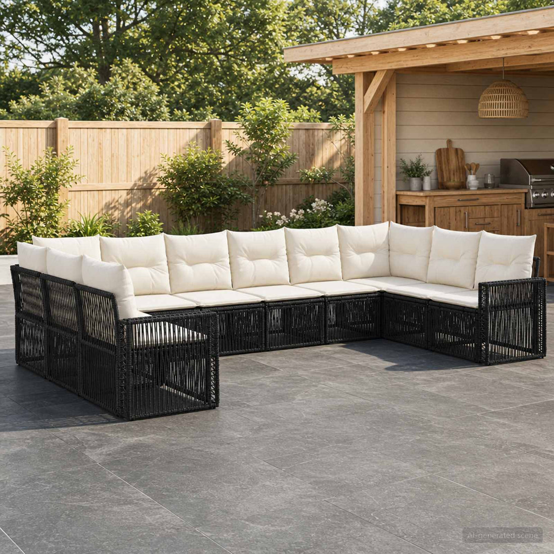 vidaXL Conjunto de sofás de jardín 10 uds. Negro y Blanco Crema