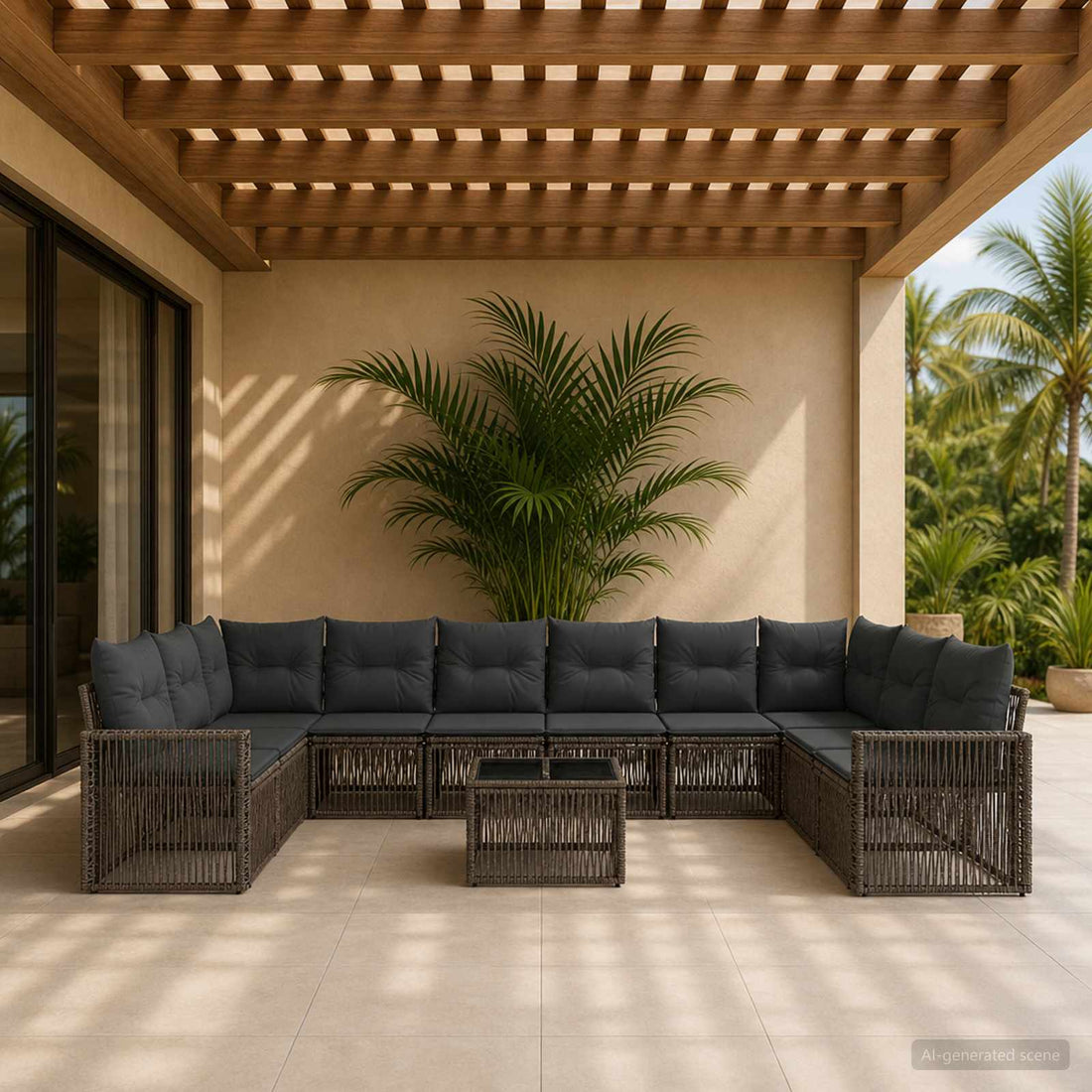 vidaXL Conjunto de sofás de jardín 11 uds. Gris y Gris Oscuro