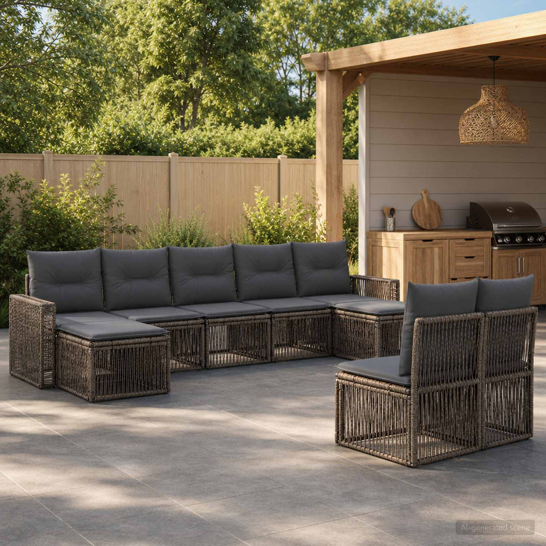 vidaXL Conjunto de sofás de jardín 9 uds. Gris y Gris Oscuro