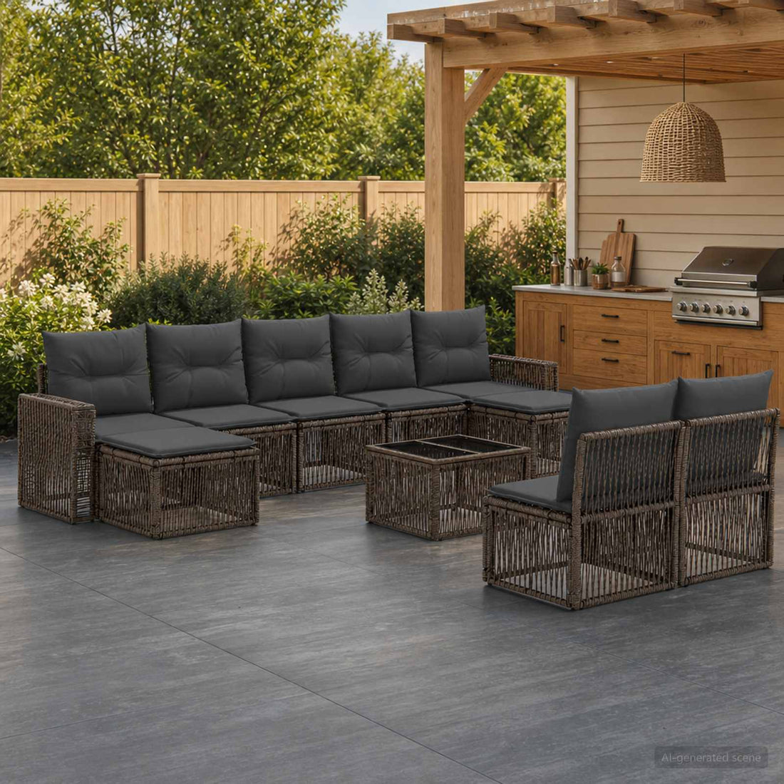 vidaXL Conjunto de sofás de jardín 10 uds. Gris y Gris Oscuro
