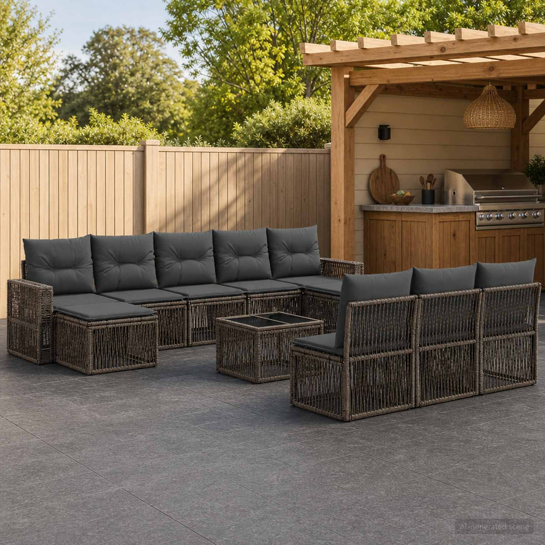 vidaXL Conjunto de sofás de jardín 11 uds. Gris y Gris Oscuro