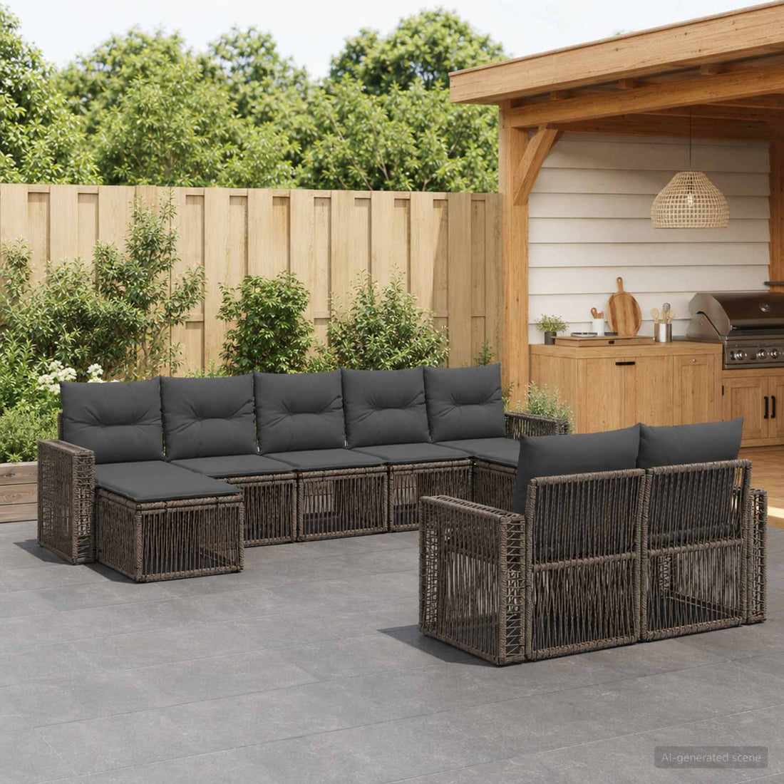 vidaXL Conjunto de sofás de jardín 9 uds. Gris y Gris Oscuro