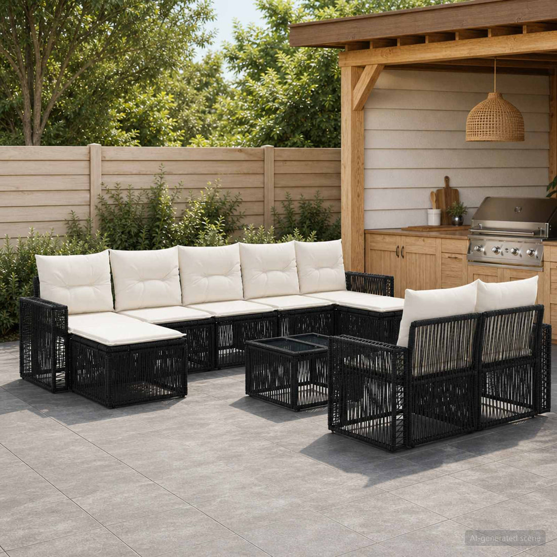 vidaXL Conjunto de sofás de jardín 10 uds. Negro y Blanco Crema