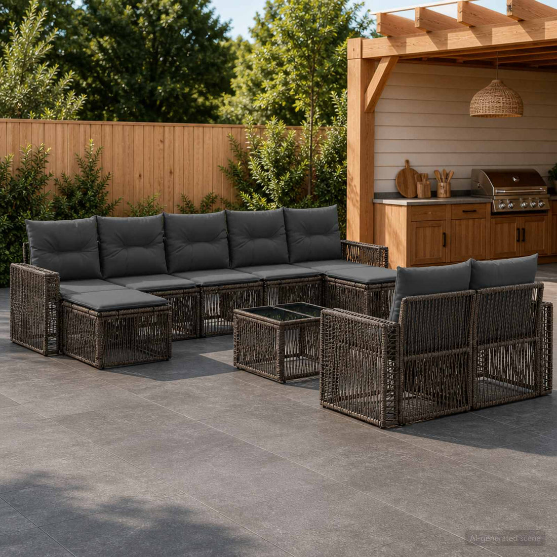 vidaXL Conjunto de sofás de jardín 10 uds. Gris y Gris Oscuro