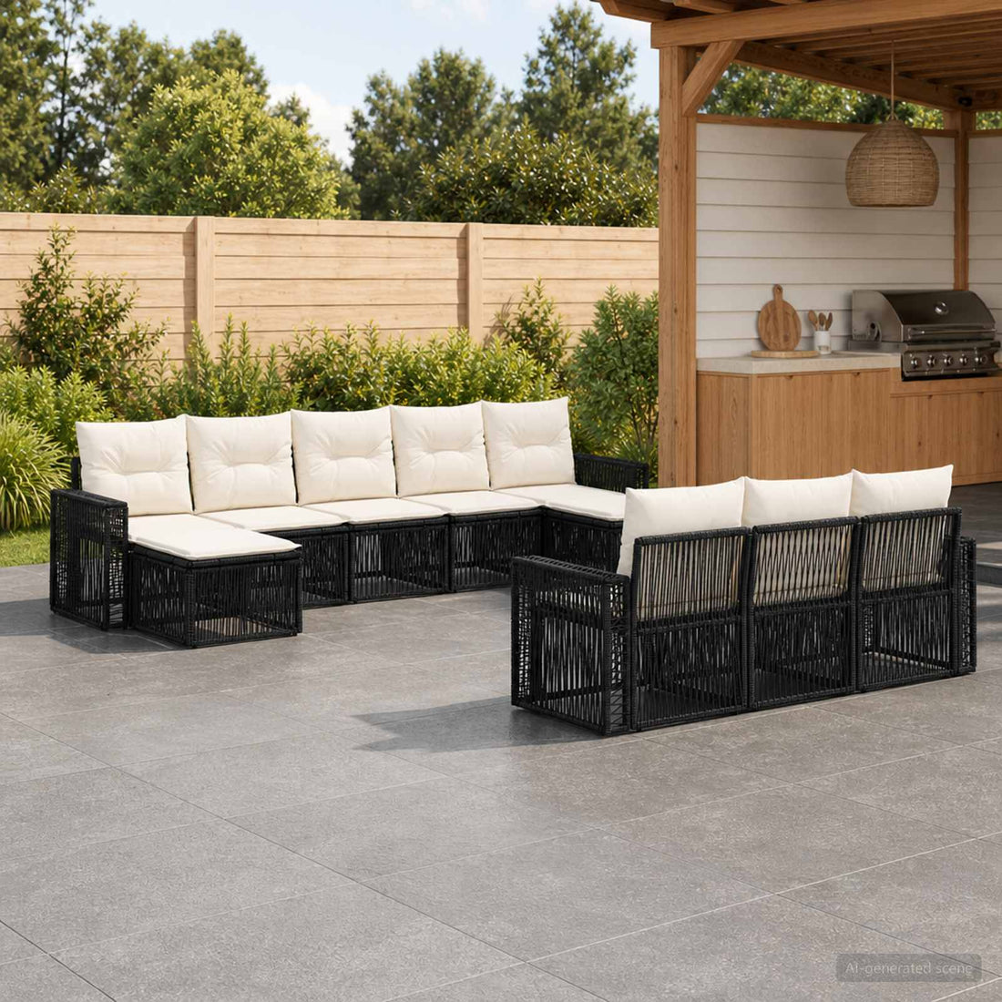 vidaXL Conjunto de sofás de jardín 10 uds. Negro y Blanco Crema