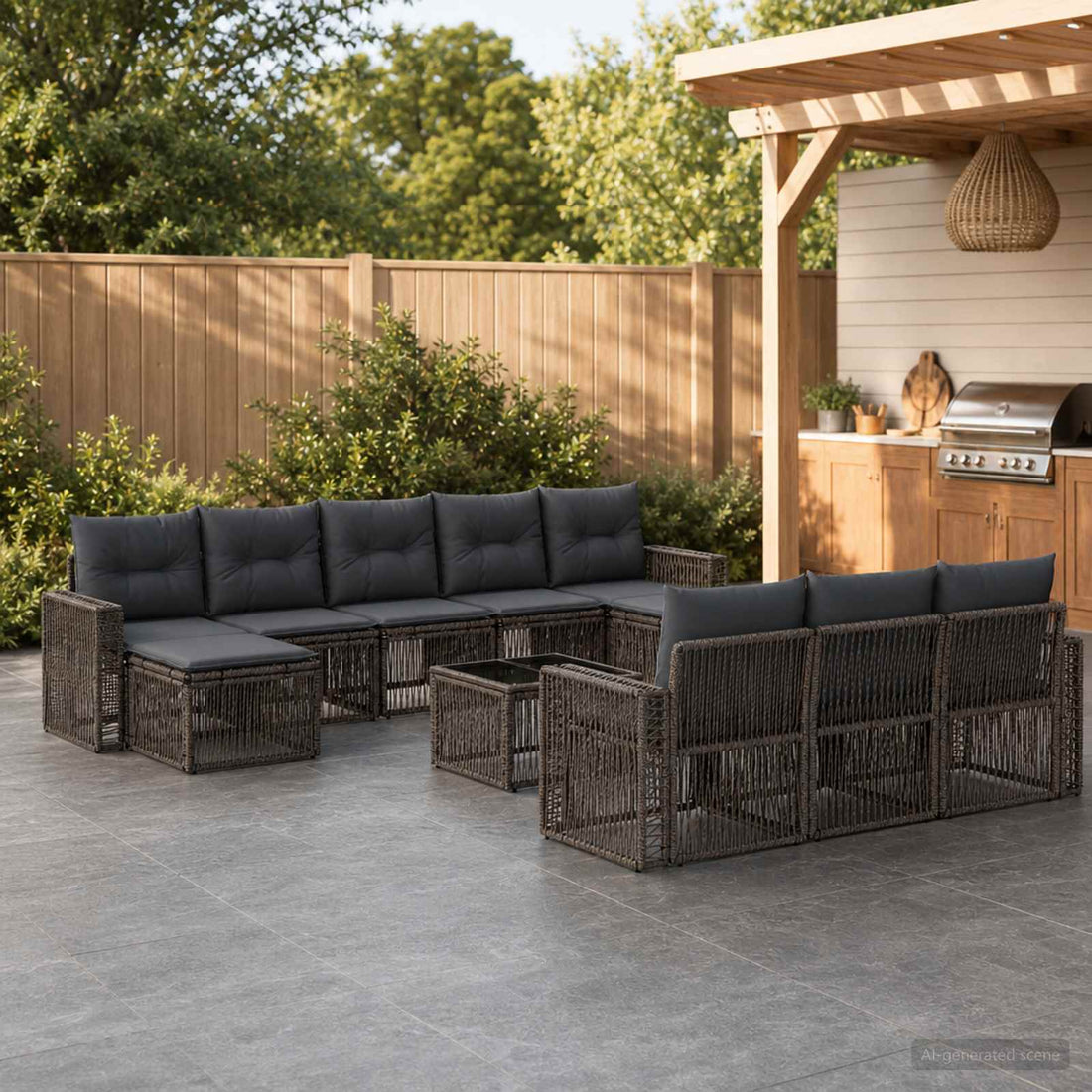 vidaXL Conjunto de sofás de jardín 11 uds. Gris y Gris Oscuro