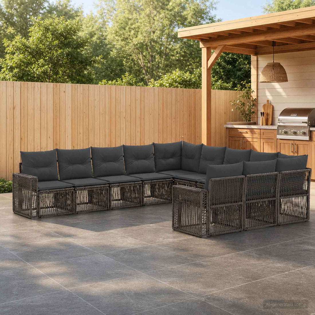 vidaXL Conjunto de sofás de jardín 11 uds. Gris y Gris Oscuro
