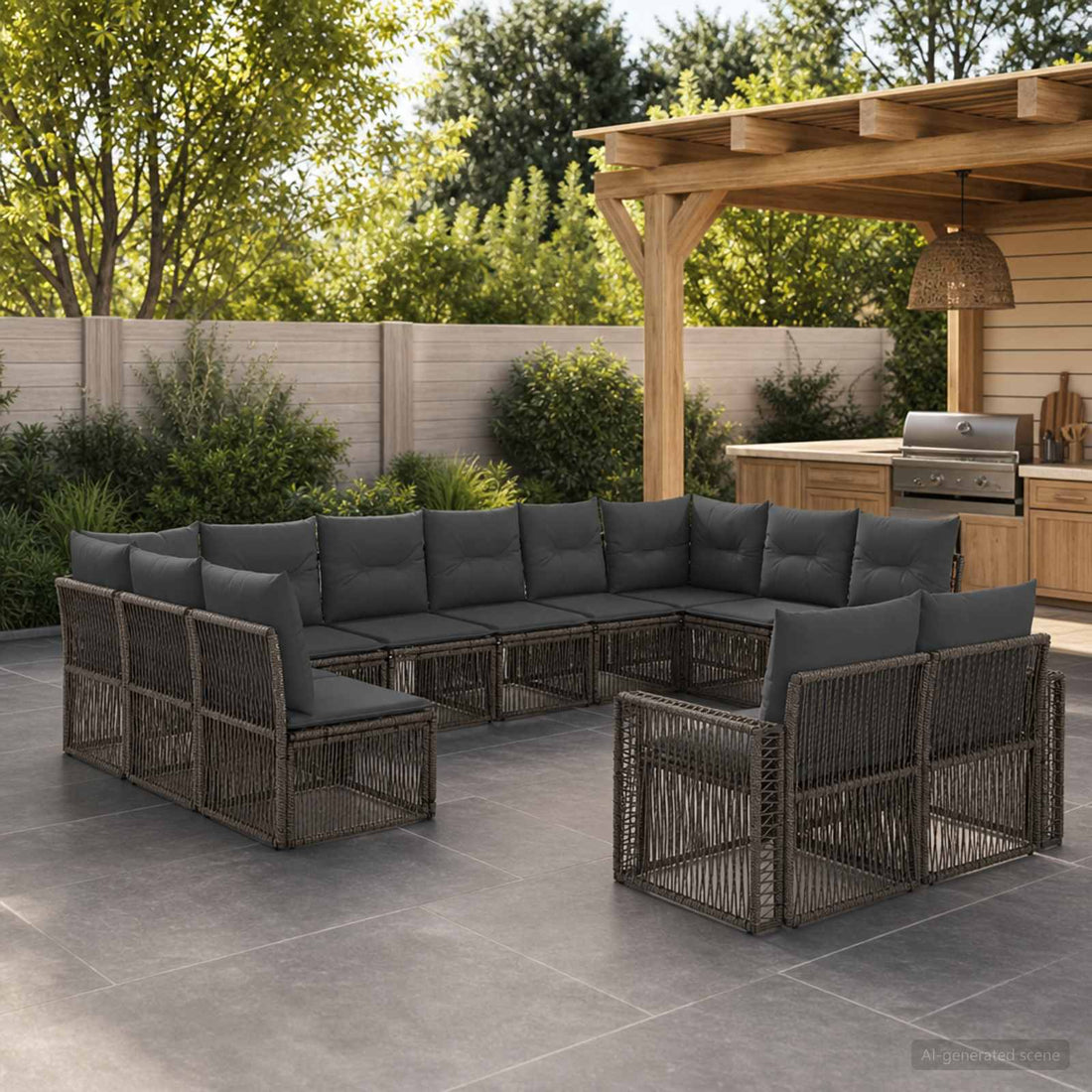 vidaXL Conjunto de sofás de jardín 12 uds. Gris y Gris Oscuro