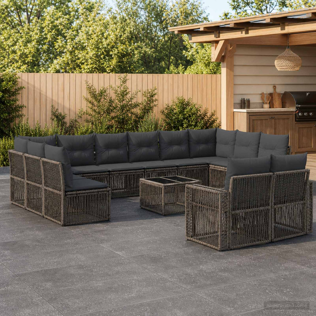 vidaXL Conjunto de sofás de jardín 13 uds. Gris y Gris Oscuro