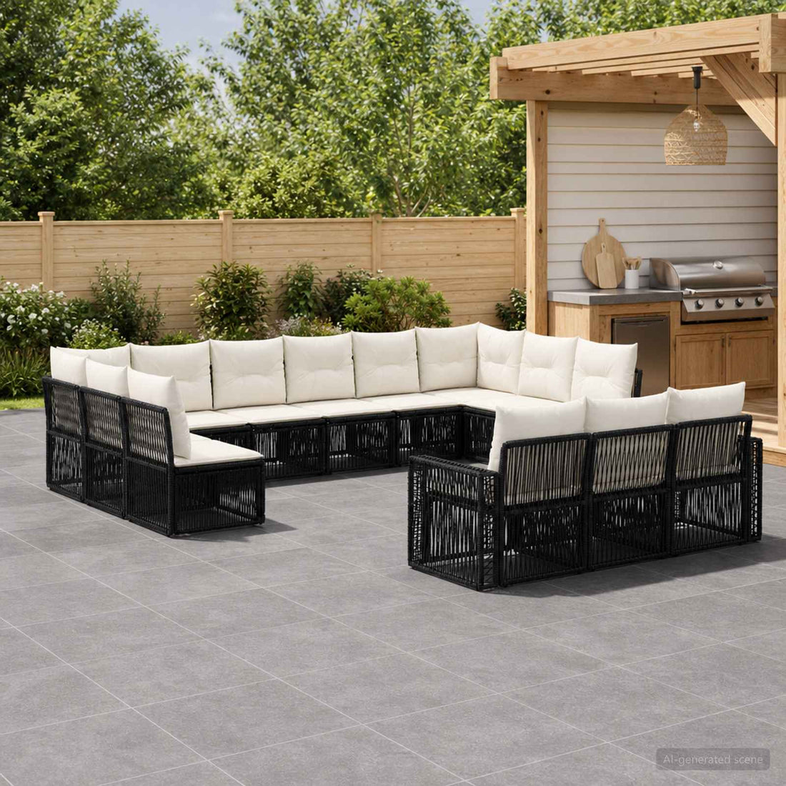 vidaXL Conjunto de sofás de jardín 13 uds. Negro y Blanco Crema