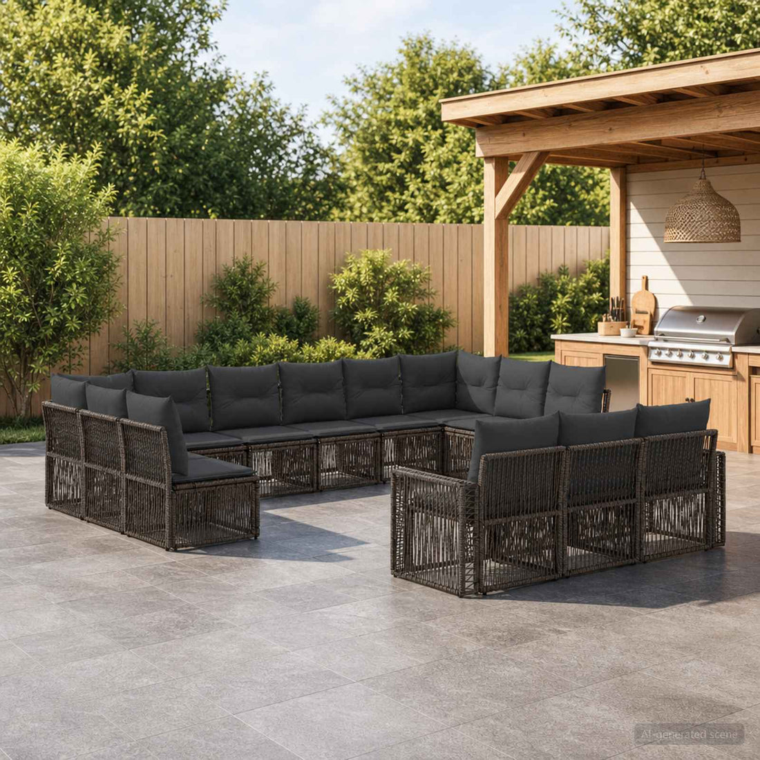 vidaXL Conjunto de sofás de jardín 13 uds. Gris y Gris Oscuro