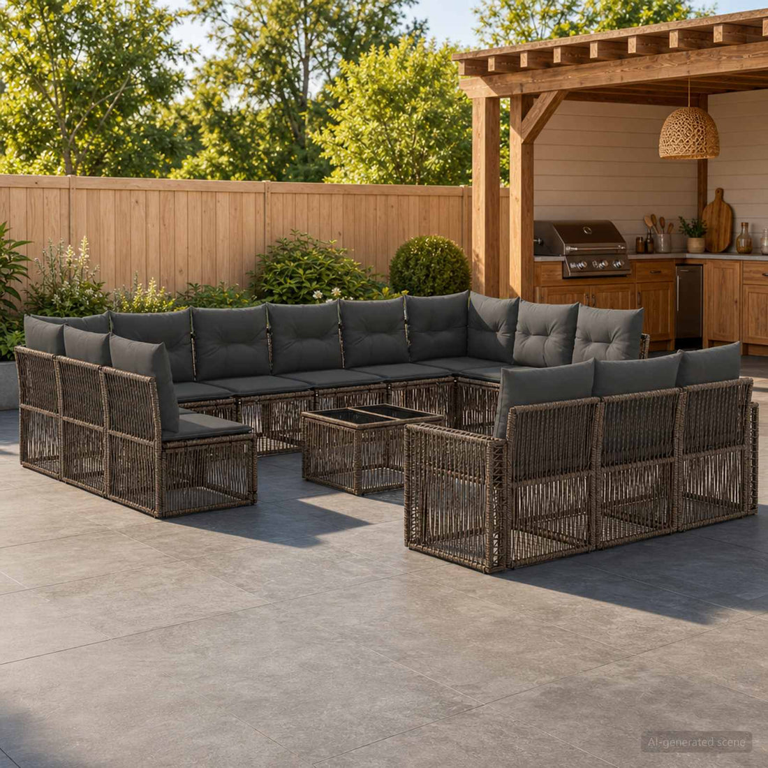 vidaXL Conjunto de sofás de jardín 14 uds. Gris y Gris Oscuro