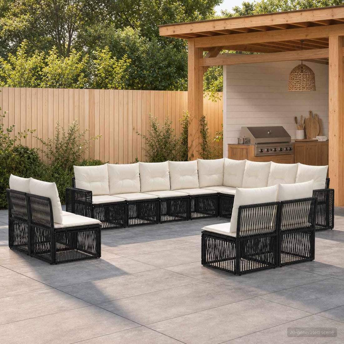 vidaXL Conjunto de sofás de jardín 12 uds. Negro y Blanco Crema