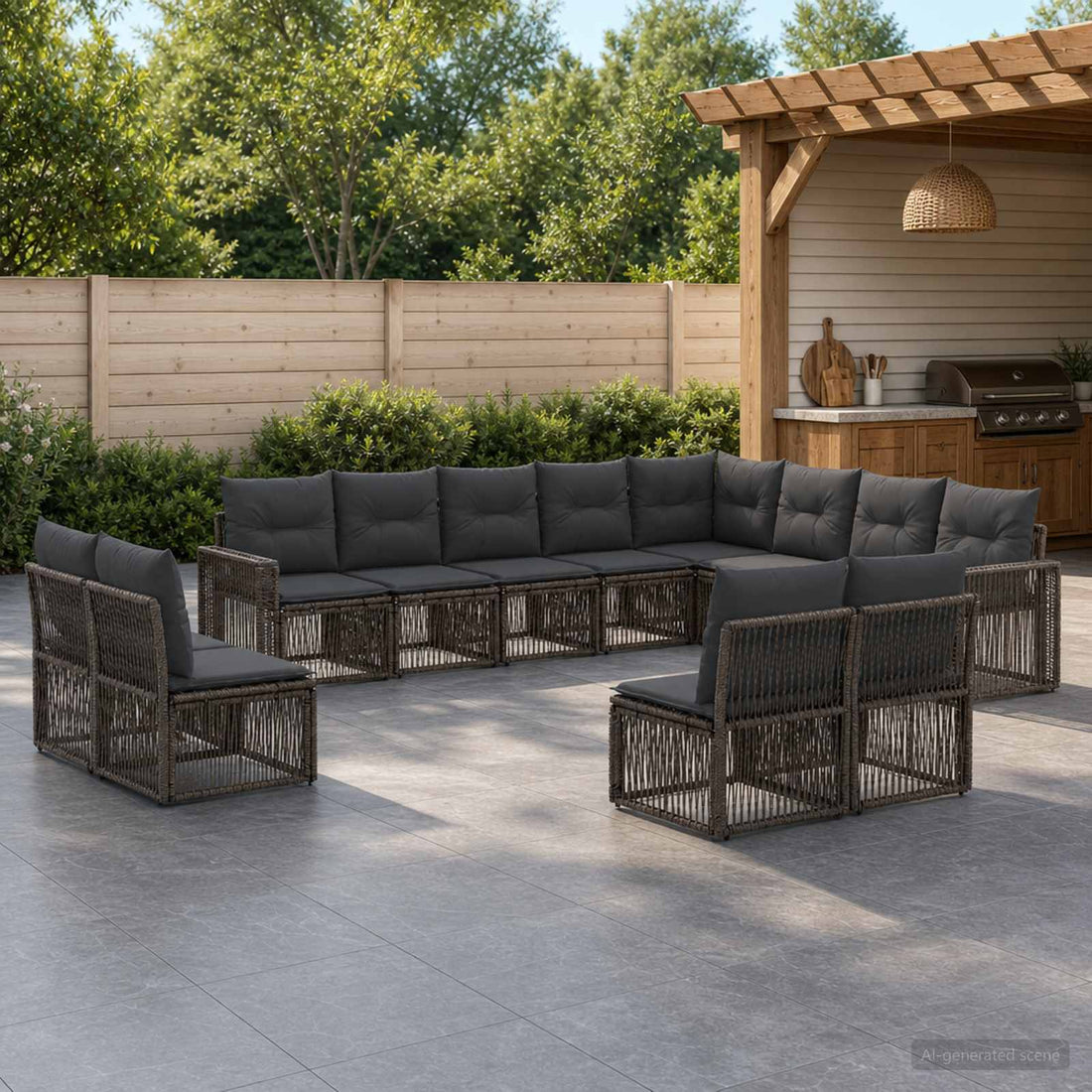 vidaXL Conjunto de sofás de jardín 12 uds. Gris y Gris Oscuro