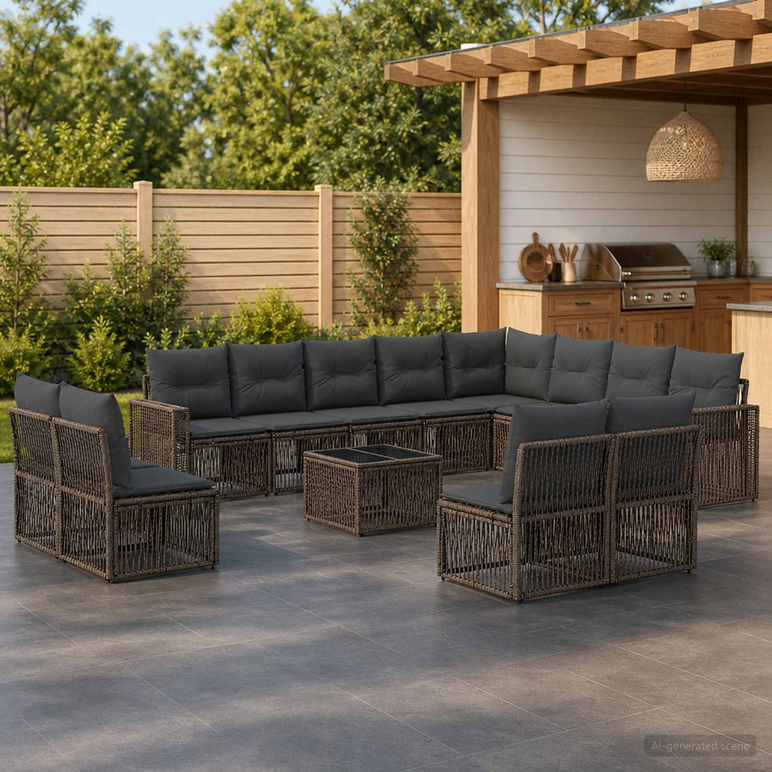 vidaXL Conjunto de sofás de jardín 13 uds. Gris y Gris Oscuro