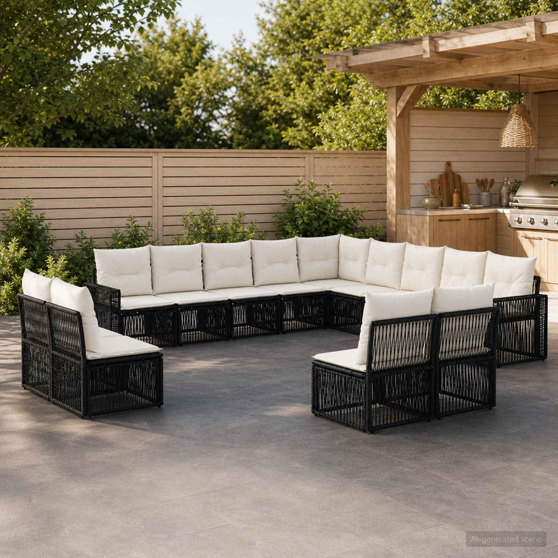 vidaXL Conjunto de sofás de jardín 13 uds. Negro y Blanco Crema