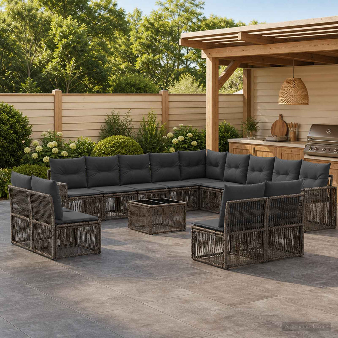 vidaXL Conjunto de sofás de jardín 14 uds. Gris y Gris Oscuro